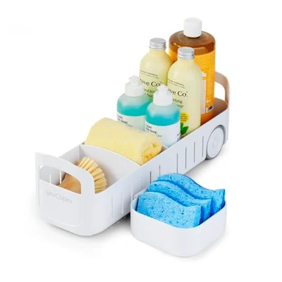 Image of YouCopia 50339 RollOut Caddy, 5, Rolling Under Sink Organizer for Kitchen and Bathroom, Plastic, White