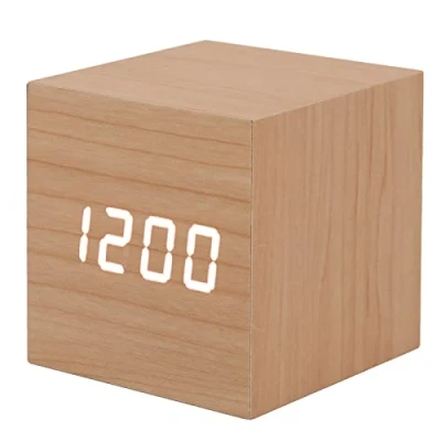 Image of Luqeeg Digital Alarm Clock Wooden Smart Clock, 3 Brightness, Date, Temperature Display, LED Wood for Office, Bedroom, Bedside, Desk