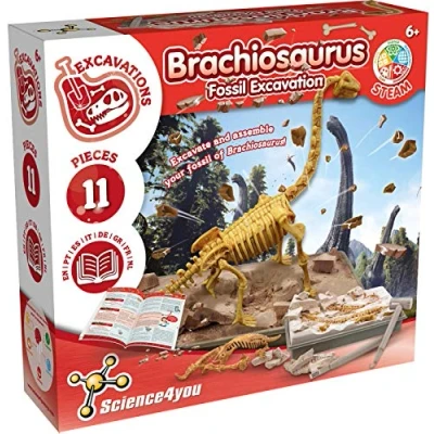 Image of Science4you Brachiosaurus Fossil Digging Kit for Kids +6 Excavate and Assemble 11 Fossiles Ideal Dinosaur Excavation Toy, Archeology Paleontology Sets Age 6+