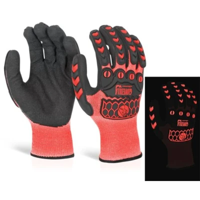 Image of Beeswift Glovezilla Glow in the Dark Foam Nitrile Coated Gloves Cut Proof/Tear Resistance Safety Personal Protective Equipment Work PPE Workwear Red/Black XX Large 1 Pair