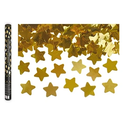 Image of Partydeco Confetti Canon Shooter Popper Stars for Birthday Party, Christmas, New Year, Wedding and Celebrations, Metallic Foil Confetti, Different Sizes, Gold (40 cm)