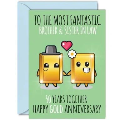 Image of Cute Gold Anniversary Card for Brother &amp; Sister In Law 50 Years Together Happy 50th Wedding Cards Brother, A5 Greeting Fiftieth Anniversaries