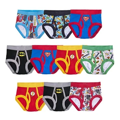 Image of DC Comics Boys&#039; 100% Cotton Briefs with Prints Including Superman, Batman, The Flash, Sizes 2/3t, 4t, 4, 6, 8, 10 Pack Justice League Logo, 2 3 Years (Pack of 10)