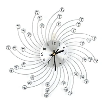 Image of Modern Silver Metal Wall Clock, Decorated with Diamonds Exquisite Design Ideal Decor Choice for Both Home and Office (Spiral)