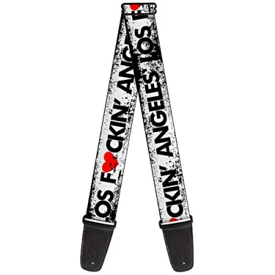 Image of Buckle Down Guitar Strap LOS F*CKIN&#039; ANGELES Heart Weathered White/Black/Red 2&quot; Wide 29 54&quot; Length