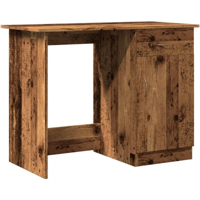 Image of vidaXL old wood finish desk engineered rectangular study table with drawer storage for office/bedroom use