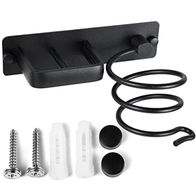 Image of YUET Hair Dryer Holder Hairdryer Straightener Station Wall Mounted Metal Spiral Shelf Bracket Stand Hanger Organizer Blow Storage With Cable Tidy Rack For Dressing Table Bathroom Professional Black
