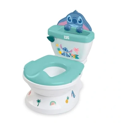Image of Bright Starts Disney Baby Stitch My Size Potty with Flushing and Cheering Sounds, Splash Guard Handles, Fits Most Toilets, Unisex