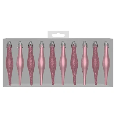 Image of 10 x Blush Pink Christmas Tree Droplet Decorations Mixed Matt &amp; Glitter Finishes
