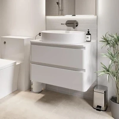 Image of Affine® 800mm Vanity Unit Bathroom Wall Mounted Storage Cabinet Cupboard Cloakroom, Soft Close Drawers, Lorient White Countertop Basin Sink, Gloss