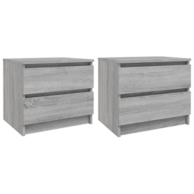 Image of vidaXL Modern Grey Sonoma Bed Cabinets Engineered Wood Side Tables with Drawers for Bedroom or Living Room Set of 2