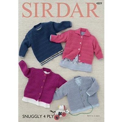 Image of Sirdar 4809 Knitting Pattern Babys Cardigan and Sweater in Snuggly 4 Ply