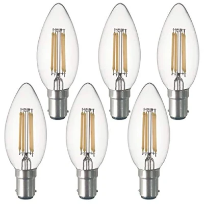 Image of SD LUX B15 b15d Candle Bulb SBC Filament LED Candlelabra Light Bulbs Vintage Bulbs,C35 No Flicker Small Edison Bayonet 4W (40W Equivalent) 450LM Warm White 2700K,6 Packs.