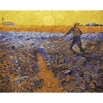 Image of Awesocrafts Paint by Numbers Kits, The Sower Van Gogh Number Painting for Adults and Kids 16x20 inch Framed (The Sower, No Frame)