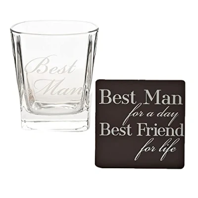 Image of Whisky Glass &amp; Coaster Set Wedding Day Boxed Thank You Best Man 7282