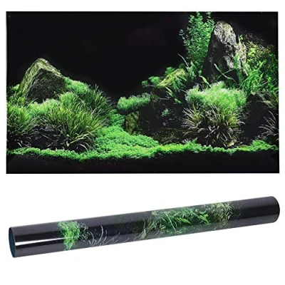 Image of 3D Effect Seafloor Water Grass Poster Self adhesive Reptile Terrarium Aquarium Backdrop Fish Tank Wall Sticker Background Underwater PVC Decor Paper(61 x 30cm)