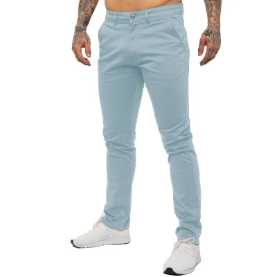Image of Enzo Mens Slim Fit Stretch Chinos Sky Blue Cotton Size 30W/34L