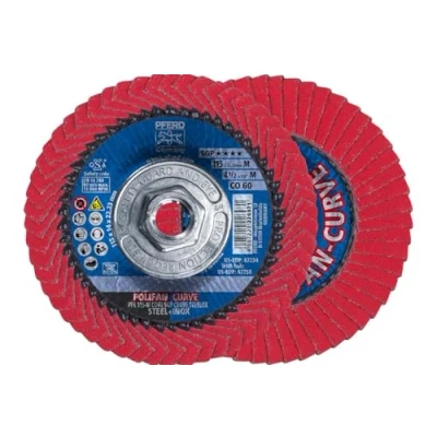 Image of PFERD 67258 POLIFAN® Curve Radial Type Flap Disc Ceramic Oxide, 4 1/2&quot; Diameter, 5/8 11 Thread, 13300 RPM, 60 Grit Welding Accessory and Angle Grinder Attachment