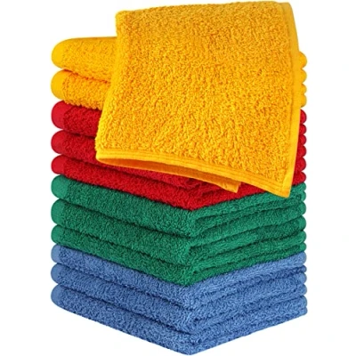 Image of Utopia Towels Cotton Washcloths Set 100% Ring Spun Cotton, Flannel Face Cloths, Highly Absorbent and Soft Feel Fingertip (12 Pack, Electric Blue, Hunter Green, Red, Mustard) (UT1050)