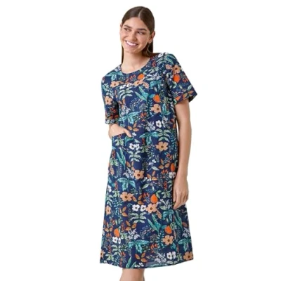 Image of Roman Womens Floral Print Pocket Shift Dress Navy Size 12 UK