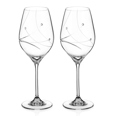Image of DIAMANTE Swarovski White Wine Glasses Pair &#039;Angelina&#039; Embellished with Crystals Set of 2