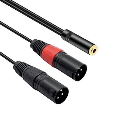 Image of MEIRIYFA 1/8 Female to Dual XLR Male Stereo Cable, Balanced 3.5mm Short Cord, 3pin Y Microphone Mini Jack 2 Cable 0.3M