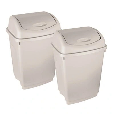 Image of 2 x Simpa® 12L 12 Litre CREAM Swing Bin Heavy Duty Plastic Home Garden Kitchen Rubbish Recycle Waste Dustbin Made in UK