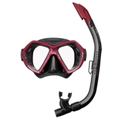 Image of TUSA Sport UC 0106 Elite Adult 2 Window Mask &amp; Snorkel Set, Black/Metallic Dark Red