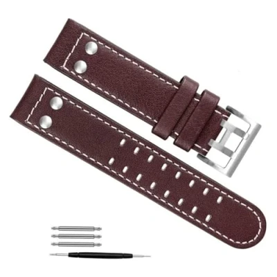 Image of dayeer Genuine Leather Watch Strap for Hamilton Khaki Aviation H77616533 H70615733 Jazz Field WatchBand (Color : B Dark Brown Silver, Size 20mm)
