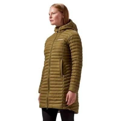 Image of Berghaus Women&#039;s Nula Micro Synthetic Insulated Padded Jacket Long Coat Durable Design Water Resistant Puffer Jacket, Oak Moss, 10