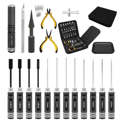 Image of Craznick 19Pcs RC Car Tool Kit Hex Screwdriver Set Nut Drivers Phillips Pliers Wrench Body Reamer for 1/8 1/10 Traxxas Axial Arrma DJI Drone Boat Repair Black