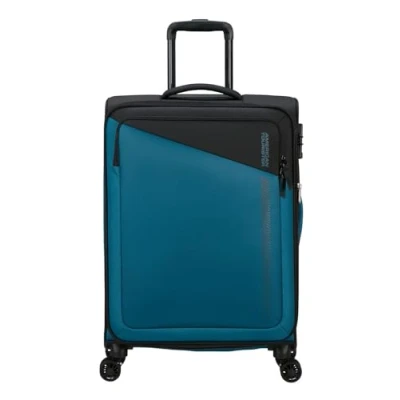 Image of American Tourister Daring Dash Spinner M, Expandable Case, 66.5 cm, 67/75 L, Black/Blue, M (66.5 cm L), Suitcases &amp; Trolleys
