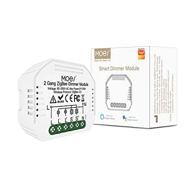 Image of MOES Mini DIY Tuya ZigBee Smart Dimmer Switch Module, 2 Gang, Needs Neutral Line, Life App, Wireless Remote Control, Alexa Google Home Voice Requires Hub