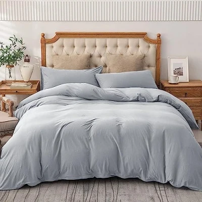 Image of AMEHA King Size Duvet Cover Sets Plain Dyed Quilt Bedding with Pillowcases Soft &amp; Breathable Microfibre Bed Set Silver
