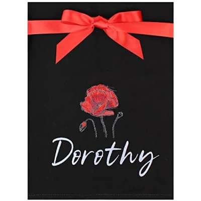 Image of Personalised Poppy Sketch Embroidered Black Cotton Tea Towel