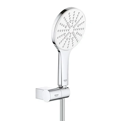 Image of GROHE Rainshower 130 Smartactive Shower Set Water Saving 3 Spray 130mm Hand with 1500mm Silverflex Hose and Adjustable Wall Holder Chrome Finish Made in Germany 26580000