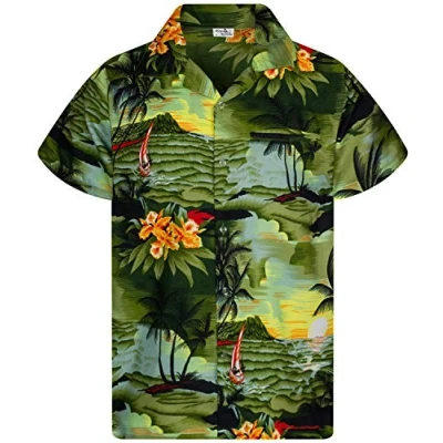 Image of King Kameha Funky Hawaiian Shirt Kids Boys, Shortsleeve, Print Surf, DarkGreen, 6