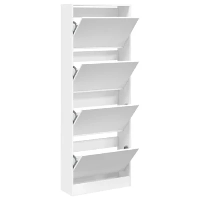 Image of vidaXL White Shoe Cabinet Engineered Wood, Flip Drawers, Compact Storage Solution, 60x21x163.5 cm