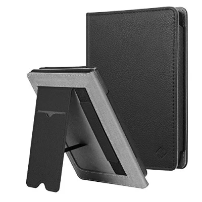 Image of FINTIE Stand Case for Kobo Clara HD 6 eReader Premium PU Leather Protective Sleeve Cover with Card Slot, Hand Strap and Auto Sleep/Wake Function, Black