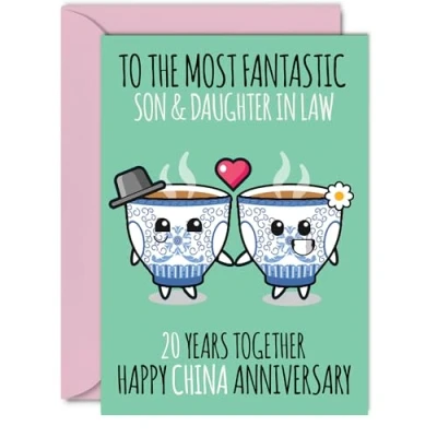Image of Cute China Anniversary Card for Son &amp; Daughter In Law 20 Years Together Happy 20th Wedding Cards Son, A5 Greeting Twentieth Anniversaries
