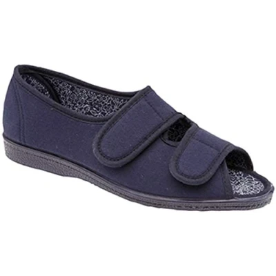Image of Ladies Navy Twin Touch Fastening Peep Toe Casual Shoe Size UK 8