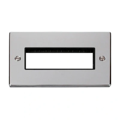 Image of Click Deco 2 Gang Plate 6 Aperture Unfurnished Polished Chrome Black Inserts