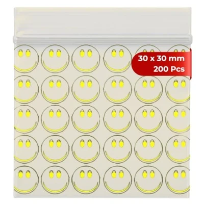Image of Grip Seal Bags Zip Lock Resealable Plastic Baggies (30x30 mm (200 Pcs), Smile)