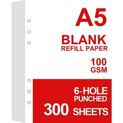 Image of (3 Pack) A5 Blank Paper Refills, 6 Hole Punched, 300 Sheets/600 Pages Loose Leaf for Large Leather Journal/Filofax Binders, 100gsm Printing Paper, 5.8&#039;&#039; x 8.2&#039;&#039;