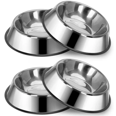 Image of Nobleza 4 Pack Stainless Steel Metal Large Dog Bowls 790ml, 25.3 cm/ 10 in Diameter Bowl Water Food Feeding Pet for Dogs with Non Slip Base