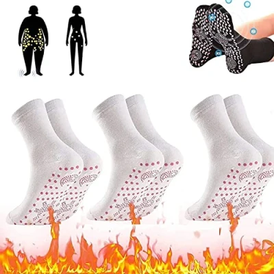 Image of 3 Pairs Tourmaline Slimming Health Sock, Acupressure Self Heating Shaping Socks, Soothing Feet Thermotherapeutic Socks Hyperthermia for Men Women (White)