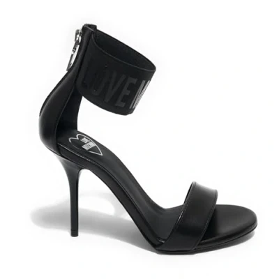 Image of Love Moschino LOGO Wrapped Ankle cuff sandals, Women&#039;s, Size: 6, Black High quality imitation leather
