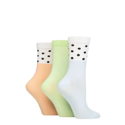 Image of Women&#039;s 3 Pair SOCKSHOP Wildfeet Patterned Bamboo Socks Spots Blue / Green Peach 4 8
