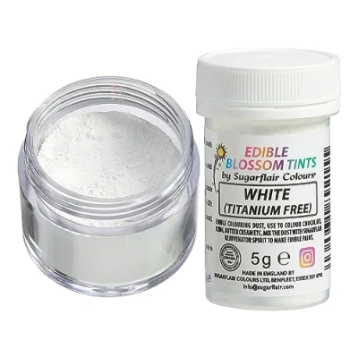 Image of Sugarflair White (E171 Free) Food Colouring Powder Dust, Use on Cake Surfaces, Decorations or Colour Sugarpaste, Fondant, Icing, Chocolate, Buttercream, Royal Macarons and More! 5g