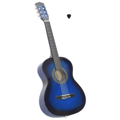Image of vidaXL Classical Guitar 3/4 kids and beginners size, 36 Inch, Blue, Basswood with Hard Plastic Fretboard